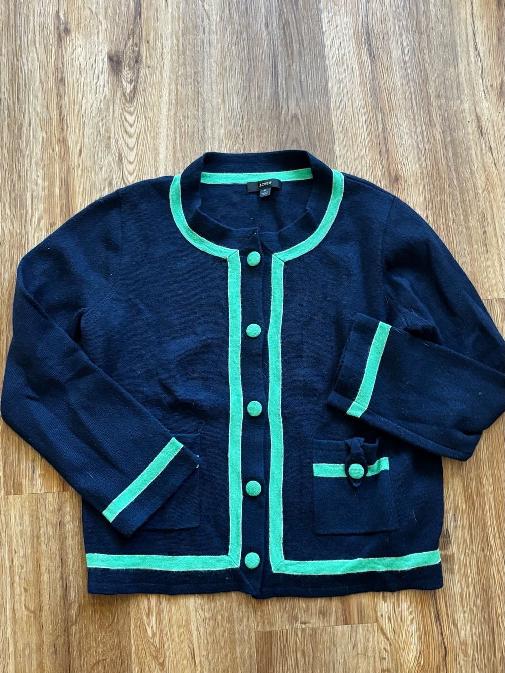 J. Crew Navy Cardigan with Green Trim - Girls' Button-Front Knit